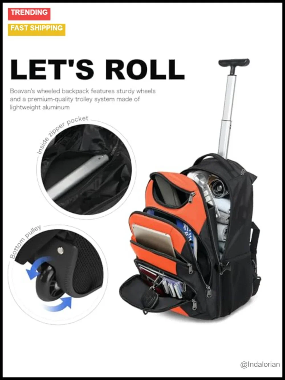 Rolling Backpack with Wheels, 17 Inch Water Resistant Laptop Backpack, Carry on